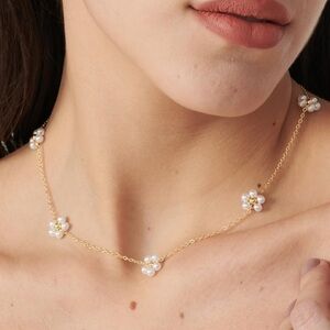 Gold and White Pearl Floral Necklace